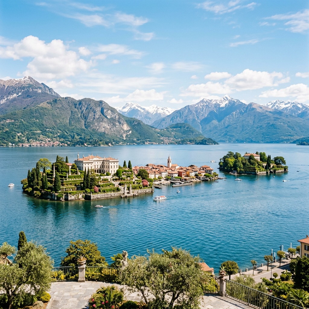 Veduta panoramica del Lago Maggiore con le Isole Borromee e le Alpi